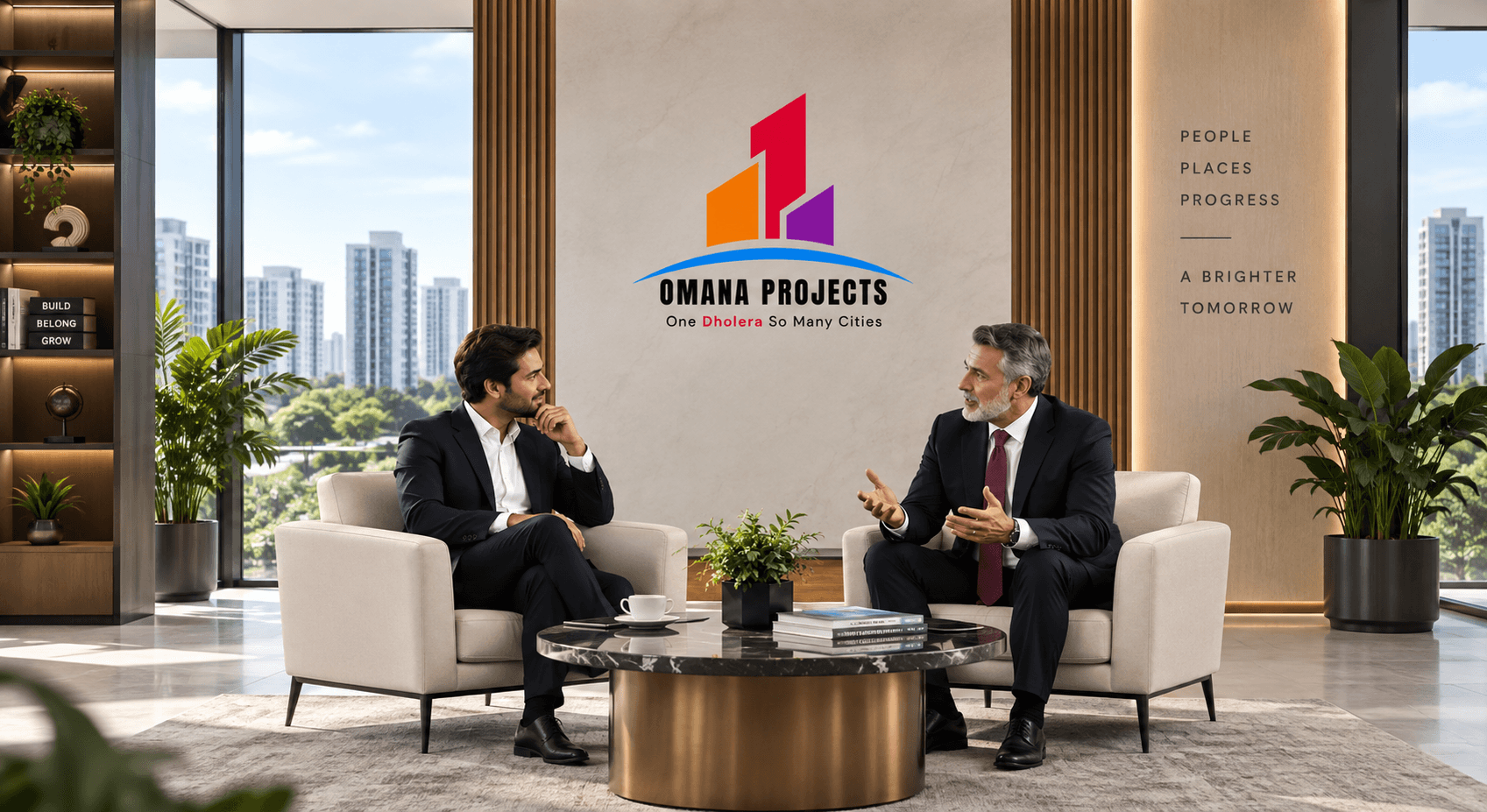 Omana Projects real-estate consultants meeting in a contemporary office